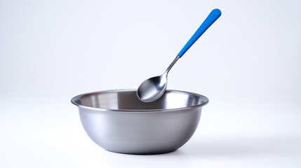 Empty steel bowl with a steel spoon