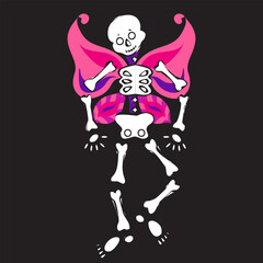 Skeleton with butterfly wings on a black background. Vector illustration.