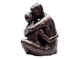A bronze sculpture of a couple embracing in deep affection, isolated on transparent or white background