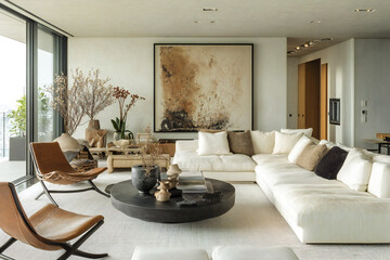 Scandinavian interior design of modern living room in Tokyo apartment
