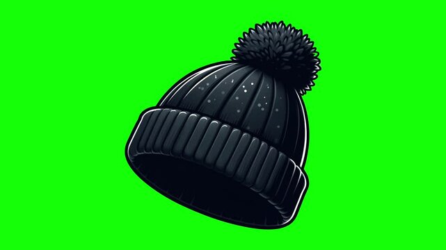 Winter hat Isolated on Green Screen Background. 4K Motion Graphic Animation.