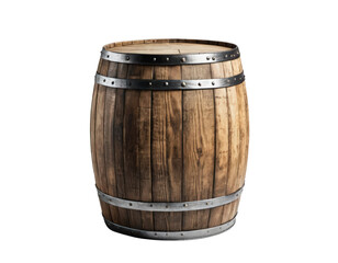 Fototapeta premium A wooden barrel with metal rings isolated on transparent background. 