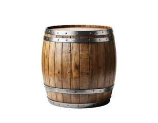 Obraz premium A wooden barrel with metal rings isolated on transparent background. 