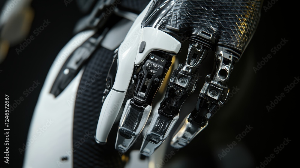 Poster a closeup image of a prosthetic limbs joint mechanism revealing advanced robotics with smooth fluid 