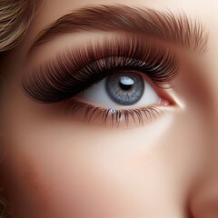 Fototapeta premium Close-up of a woman's eyes with laminated eyelashes: the eyelashes are long, curved and voluminous, without using mascara