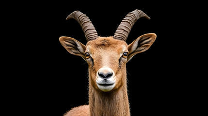 Close-up of a young goat-antelope against black background.  Possible use Nature, zoo, wildlife photography