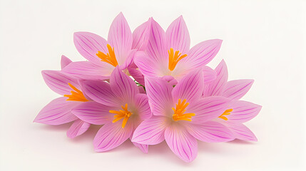 Fototapeta premium Close-up of pink crocus flowers bouquet on white background