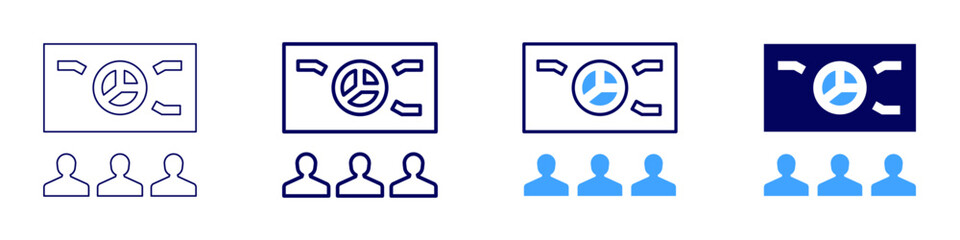 Data storytelling strategies icon in 4 different styles. Thin Line, Line, Bold Line, Duotone. Duotone style. Editable stroke