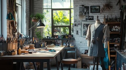 Group of objects on workplace of contemporary tailor or fashion designer