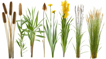 Fototapeta premium Collection of various plants, isolated on white background. Possible use botanical illustration