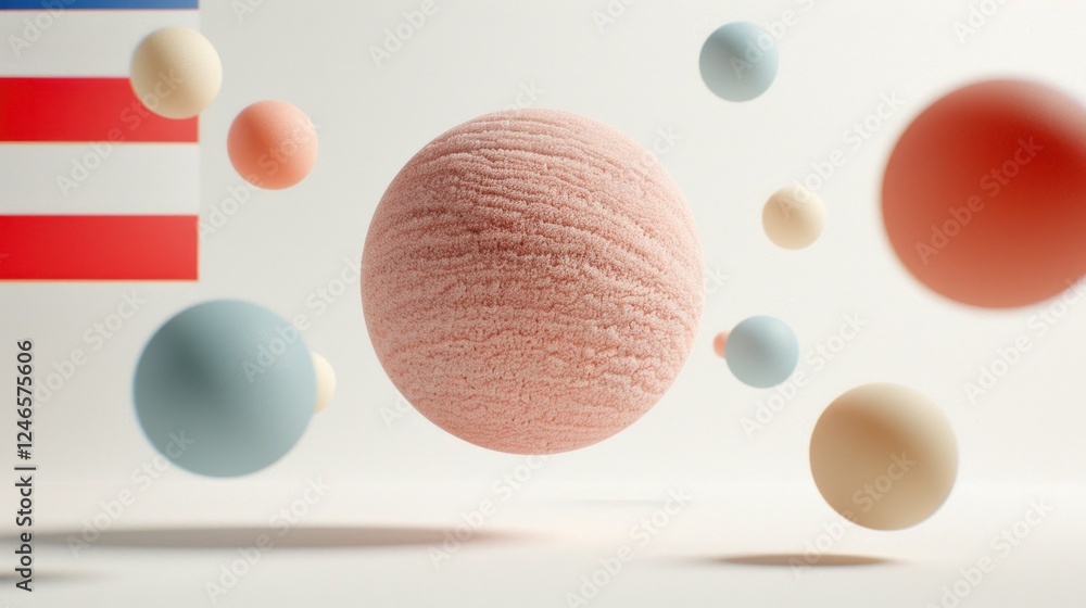 Aufkleber abstract floating spheres composition with subtle textures and a background american flag