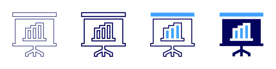 Group presentation strategies icon in 4 different styles. Thin Line, Line, Bold Line, Duotone. Duotone style. Editable stroke