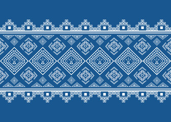 Simple but elegant ethnic geometric seamless pattern  with intricate indigo design Perfect for fabric pattern, wrapping, carpets and other textile fashion designs.