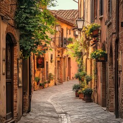 Fototapeta premium Old Street in Medieval Italian Town