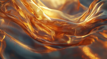 Glimmering Golden Satin Fabric with Elegant Waves and Soft Light Reflections for Textures and Backgrounds