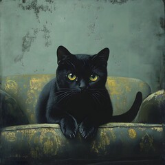 Captivating Feline Presence:A Black Cat's Intense and Mysterious Gaze Emerges from the Shadows, Evoking a Sense of Intrigue and Foreboding.