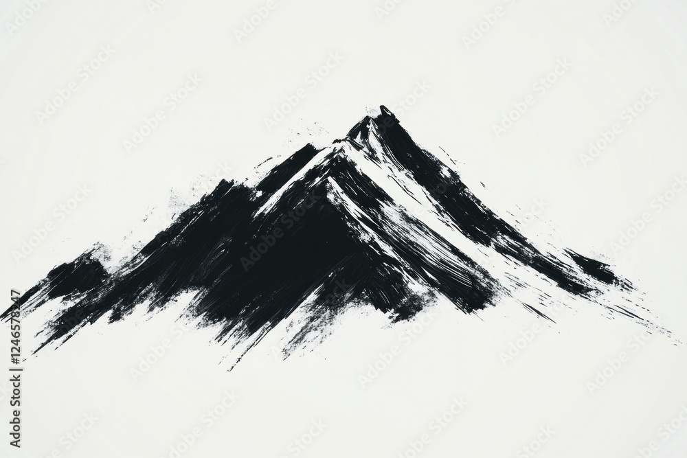 Wall mural Abstract black and white mountain painting showcasing bold brush strokes, evoking a sense of adventure and nature s raw beauty Perfect for minimalist decor