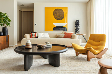 Scandinavian interior design of modern living room in Tokyo apartment
