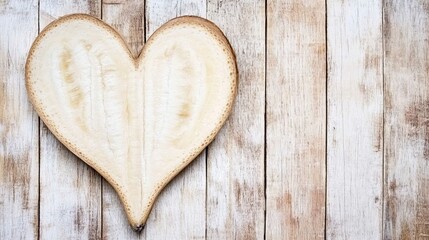 Wooden Heart Shape on Rustic White Wood Background