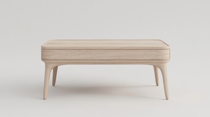 Modern light wood coffee table, simple design, white background, minimalist home decor