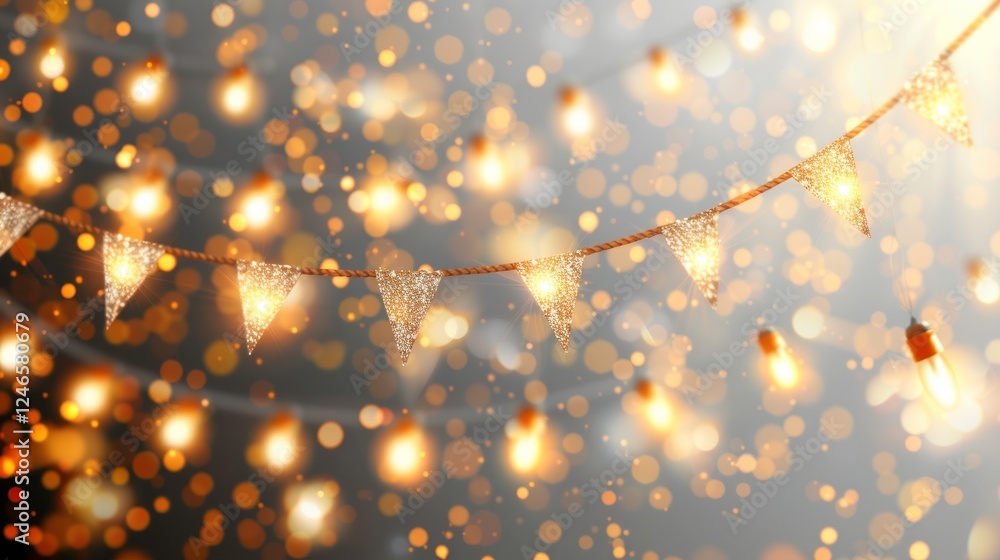 Poster decorative string lights and vibrant bokeh creating a festive atmosphere for celebrations and specia