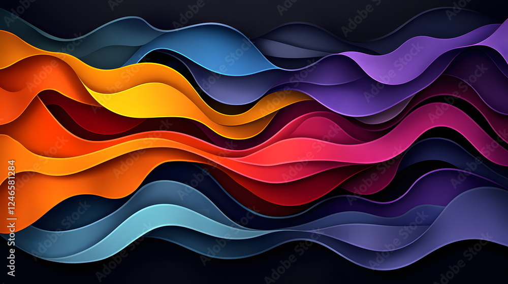 Poster colorful wavy abstract background with smooth gradients and dynamic flowing shapes.