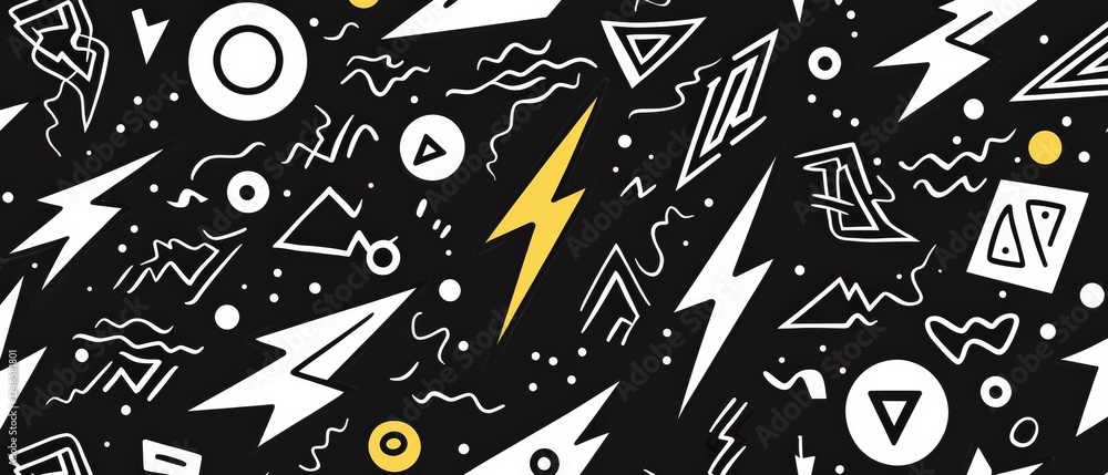 Poster abstract black and white background with lightning shapes and geometric elements for creative design
