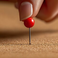 Close-up of a vibrant red nail polish droplet accentuating a perfectly manicured fingertip against a rustic wooden surface. The image showcases the glossy.