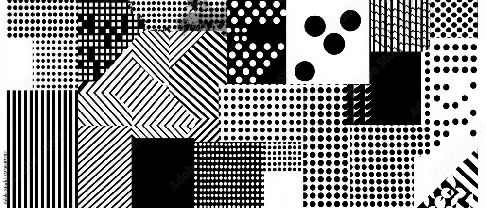 Aufkleber abstract black and white background featuring various geometric patterns in a pixelated style