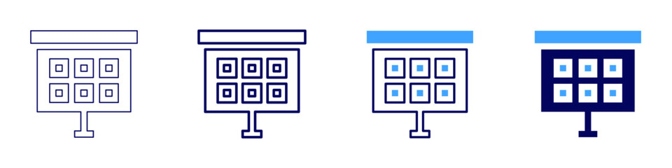 Presentation transitions icon in 4 different styles. Thin Line, Line, Bold Line, Duotone. Duotone style. Editable stroke