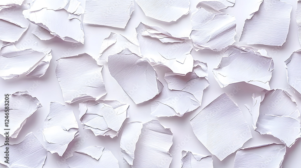 Aufkleber white paper scraps scattered over a transparent background creating a textured surface.