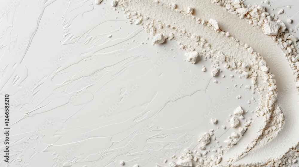Poster smooth white surface with textured swirls and crumbled material highlighting a minimalistic aestheti