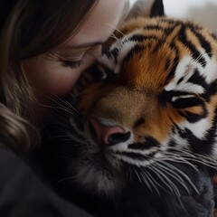 Close-up portrait of a majestic tiger staring intensely with a powerful, fierce gaze. The tiger's striped fur and piercing eyes showcase its wild.