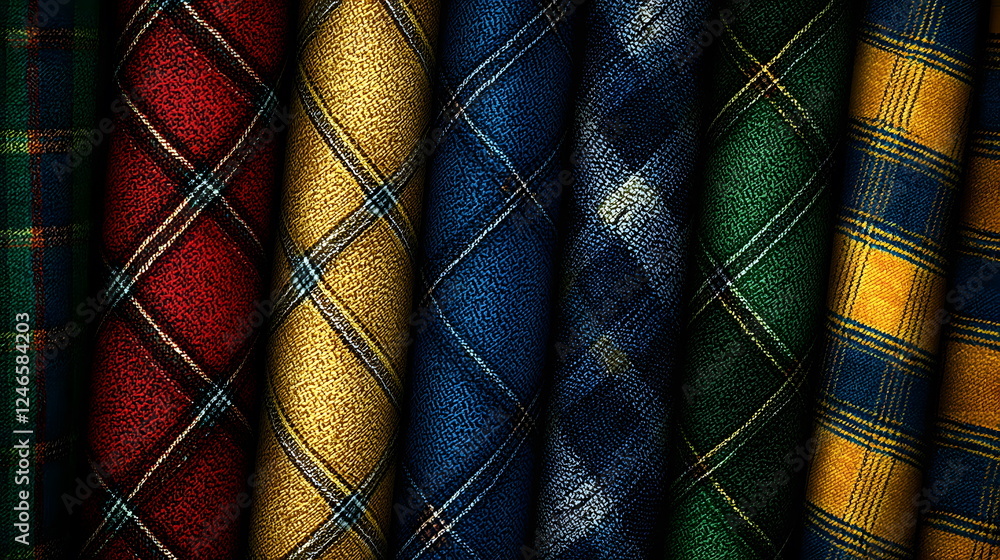 Aufkleber colorful plaid fabric patterns stacked in vertical alignment showcasing various textures and designs