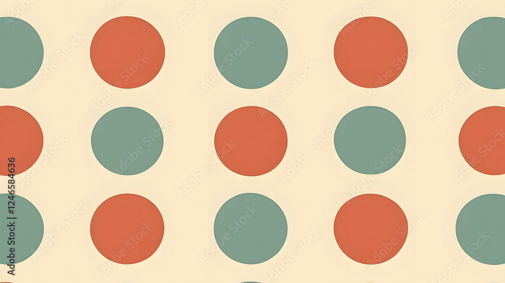 Poster polka dot pattern with orange and teal circles on a beige background designed for textiles.