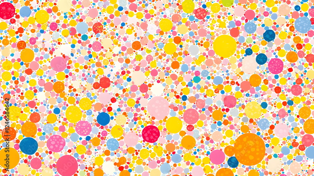Poster colorful abstract pattern with multiple circles in various sizes and vibrant hues on a light backgro