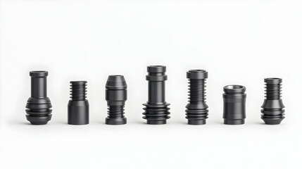 Medical Dental Implants, various types, studio shot, medical device cataloging, possible use for dental surgery instructional materials or dental supplies catalog