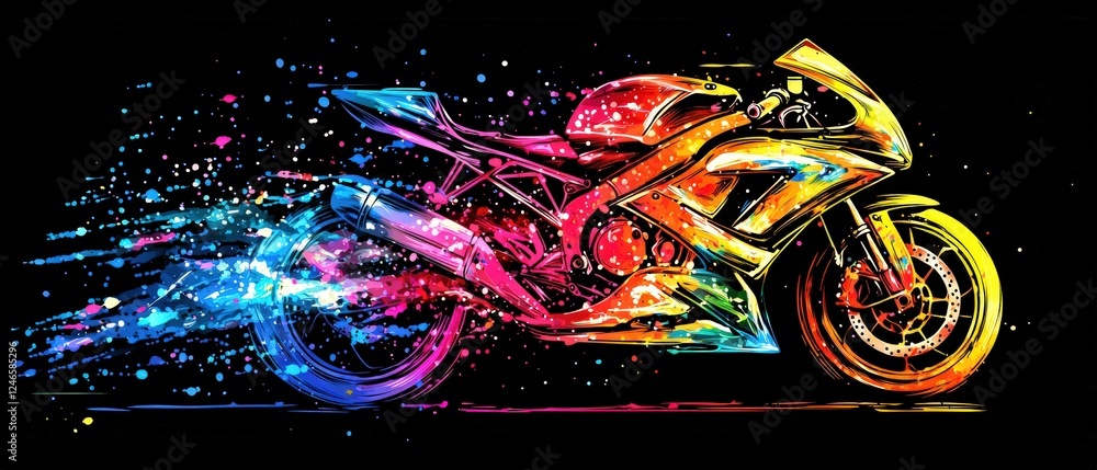 Canvas Prints vibrant colorful motorcycle with explosive paint splatter in bold and dynamic style