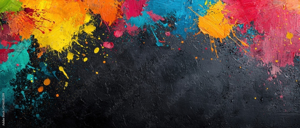 Poster colorful splash of vibrant paint on canvas with abstract explosive patterns and dynamic movement