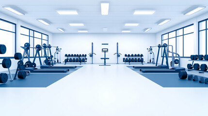 Modern empty gym interior, bright and spacious, fitness equipment, exercise area, ideal for a workout studio