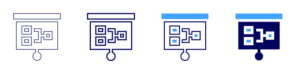 Virtual keynote delivery icon in 4 different styles. Thin Line, Line, Bold Line, Duotone. Duotone style. Editable stroke