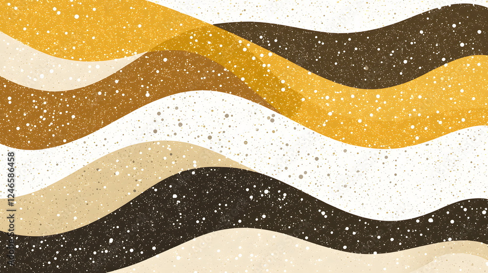 Poster golden flowing patterns with splashes of white, black, and cream creating an abstract backdrop.