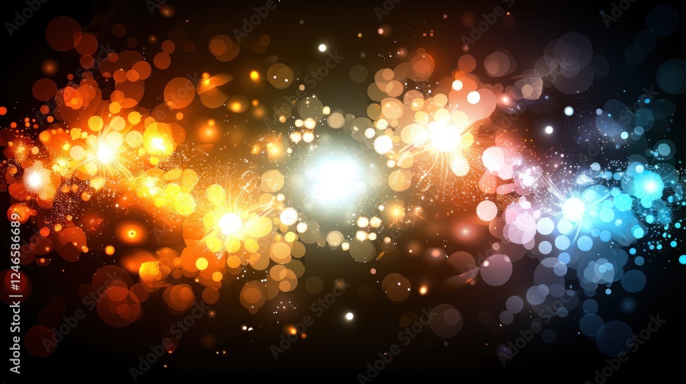 Poster vibrant colorful background with bright lights and bokeh effects for creative projects and design