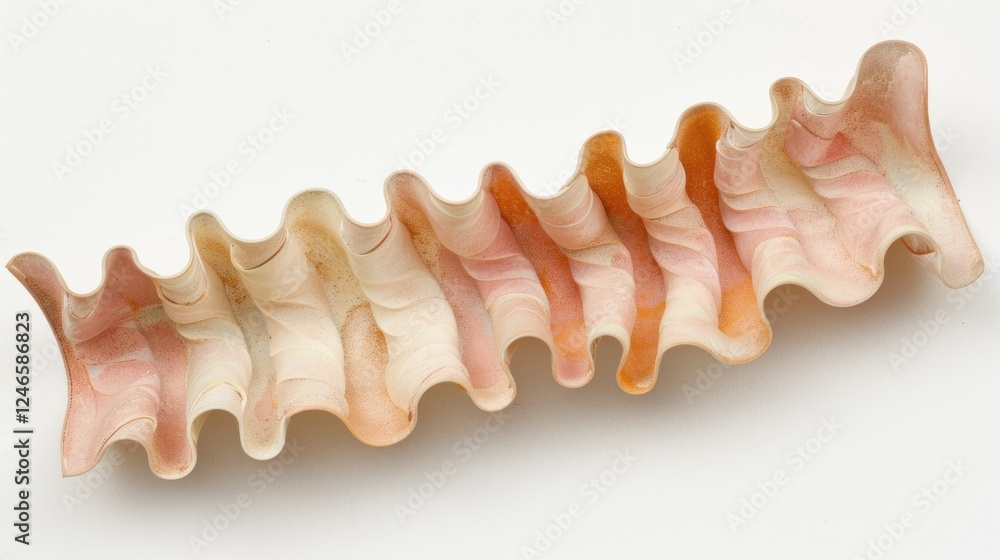 Poster Detailed Close-Up of a Unique Shell with Curved Edges and Soft Pink Hues on a Light Background