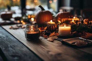 Cozy autumn evening with candlelight