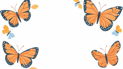 Orange butterflies, floral border, nature themed, blank center, background, image