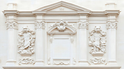 Fototapeta premium Ornate white facade with sculpted relief panels. Architectural detail. Possible use for stock photography