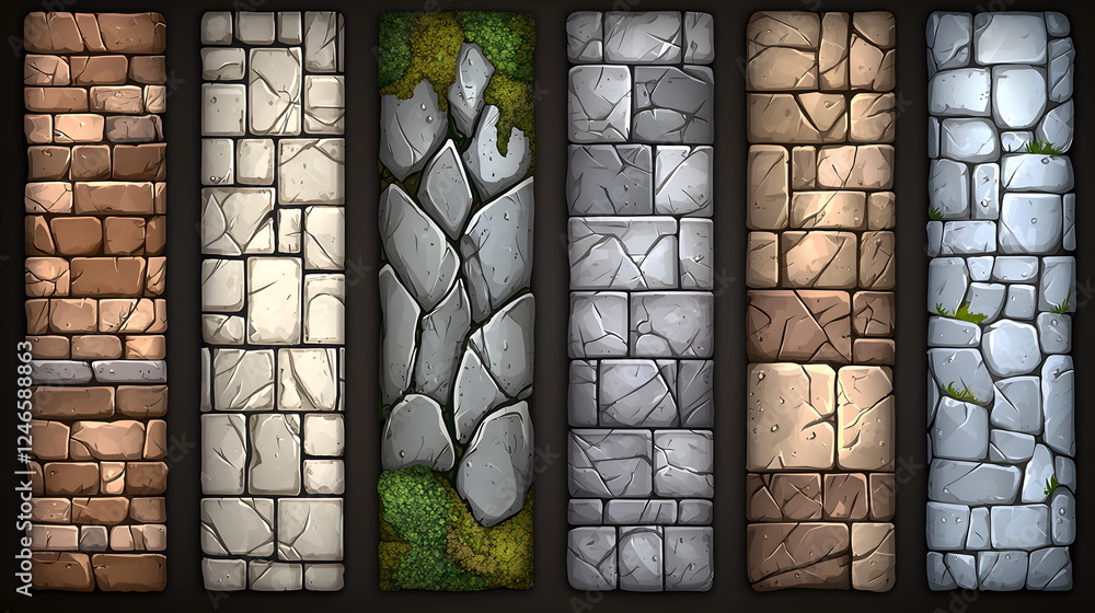 Poster stone backgrounds with various textures in different shades and patterns featuring bricks and rocks