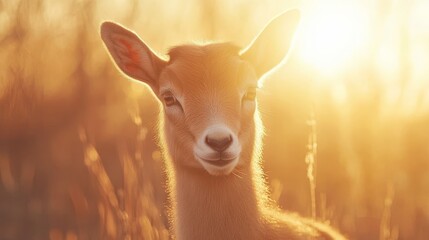 Obraz premium Young Fawn Golden Hour Meadow Sunset Portrait