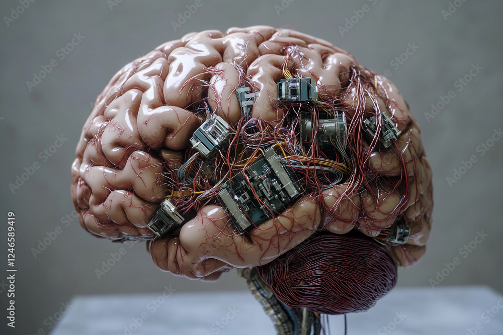 Fototapete futuristic brain design featuring circuit board elements merging technology with organic structure
